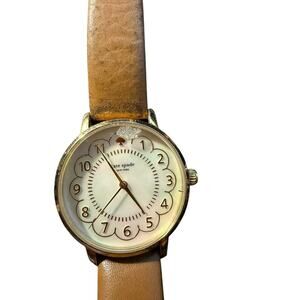 Kate Spade New York Women's Gold-Tone Mother of Pearl Dial Tan Leather Watch